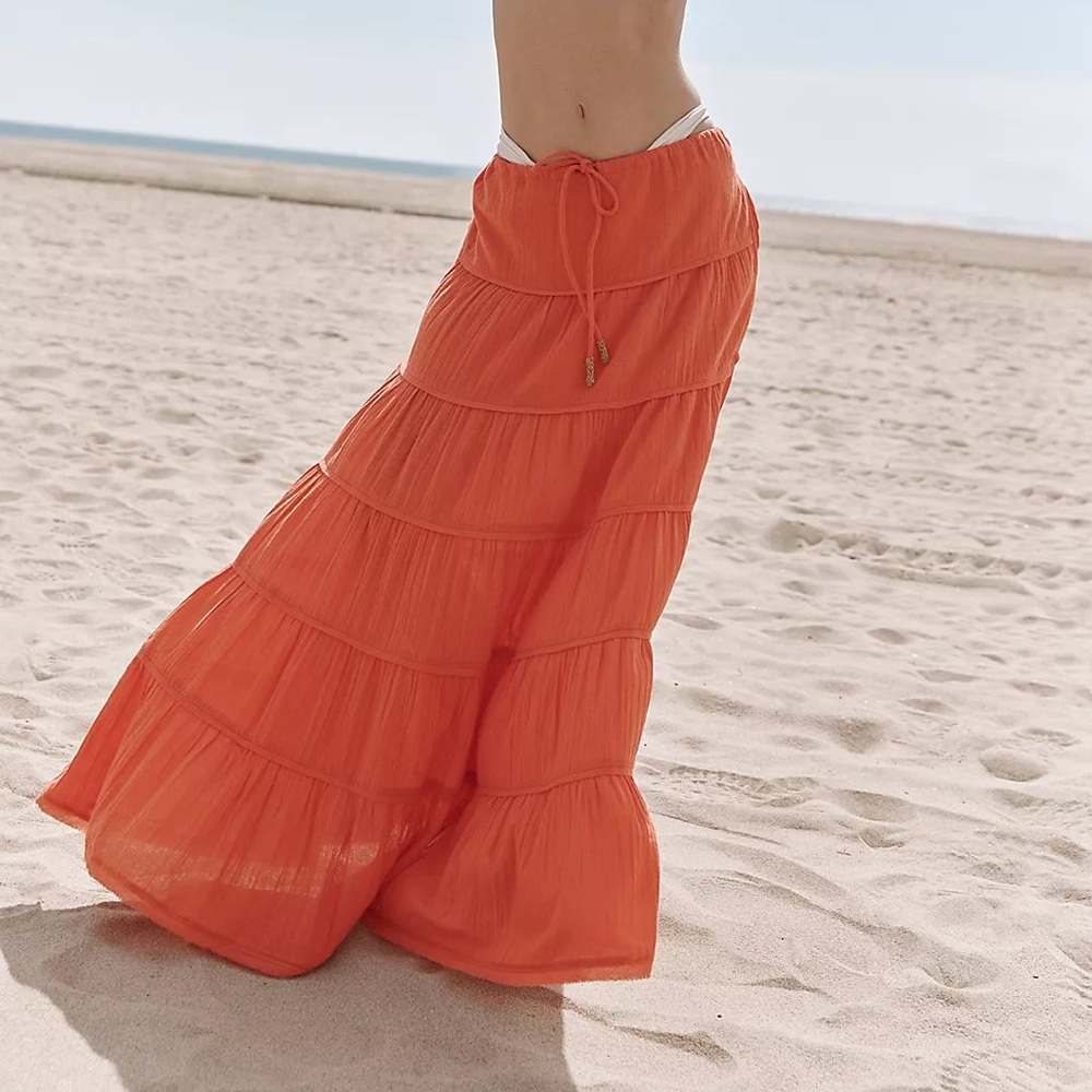 Free People Orange Maxi Skirt